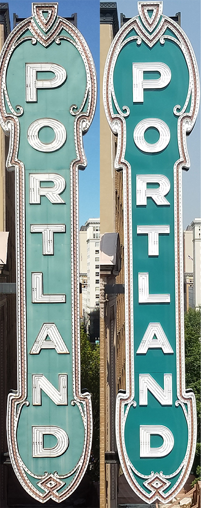 Photo of the Portland sign before and after renovations
