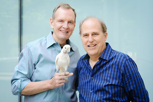 Paul King, Walter Jaffe and Barney, the White Bird. Photo by Jennifer Alyse.