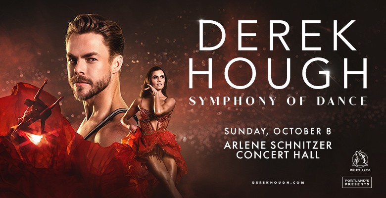 Derek Hough Symphony of Dance image with photo collage of Derek & Hayley Hough plus title text