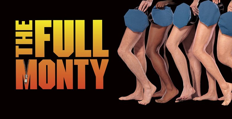 The Full Monty title art with image of bare legs with police hats held at thigh level