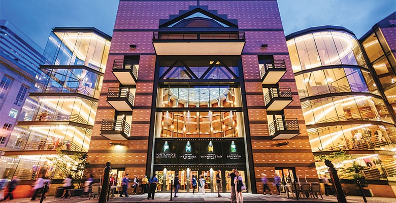 Antoinette Hatfield Hall exterior at dusk - Photo credit: Jason Quigley