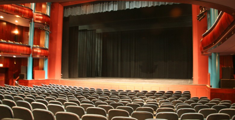 Newmark Theatre interior looking at stage from Orchestra Level seating area. Photo credit: Jim Lykins