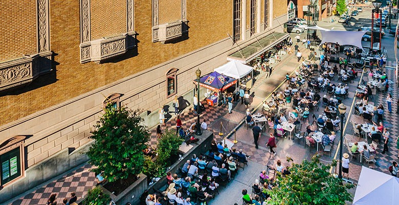 Main Street: View from above; Music on Main audience. Photo credit: Jason Quigley