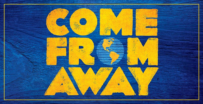 Come From Away title art image and earth globe image as the "o" in "From"