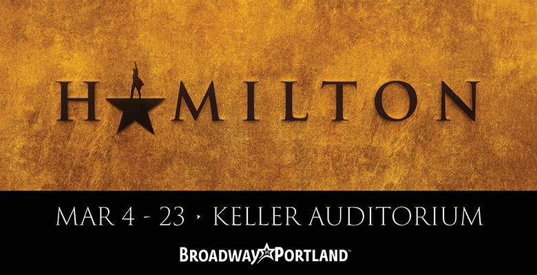 Hamilton title art with mage of a star with man in a long coat pointing up on top