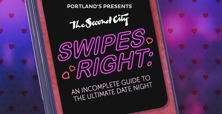 The Second City Swipes Right title art image of phone screen with title in stylized text 