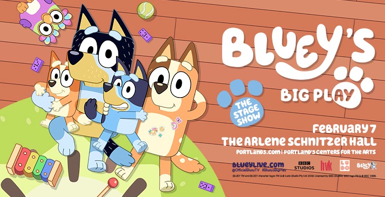 Bluey's Big Play image of Bluey & other characters with show info in text