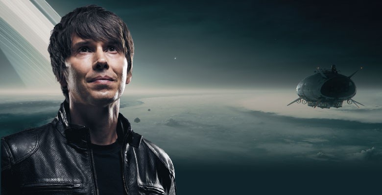 Professor Brian Cox photo with a background of space and spaceship