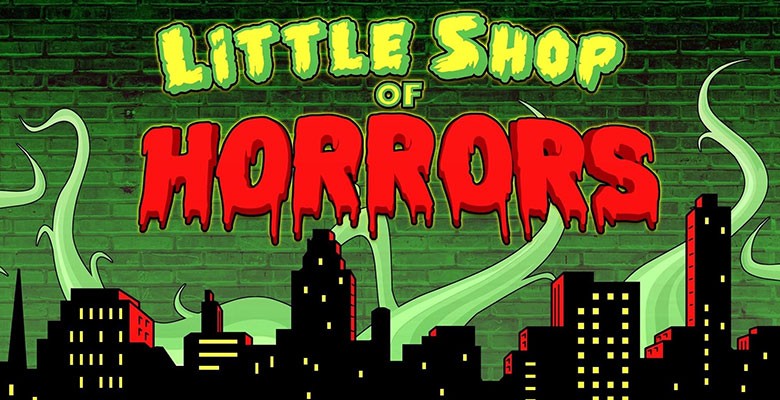 Little Shop of Horrors title art of cityscape