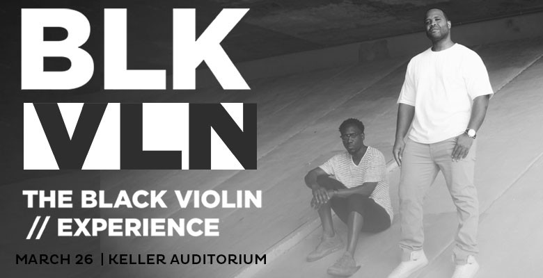 The Black Violin Experience tour image with black & white photo of Wil & Kev