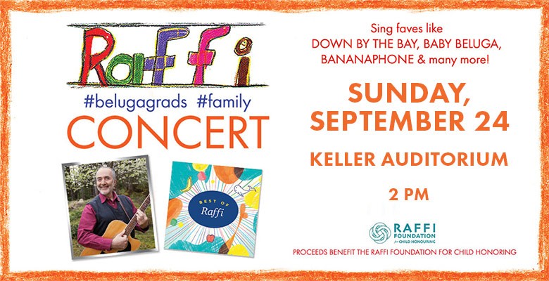 Raffi tour image with photo of Raffi and info/title art in crayon-like text