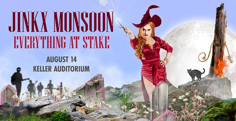 Jinkx Monsoon Everything at Stake: Jinkx wearing red dress and witch's hat