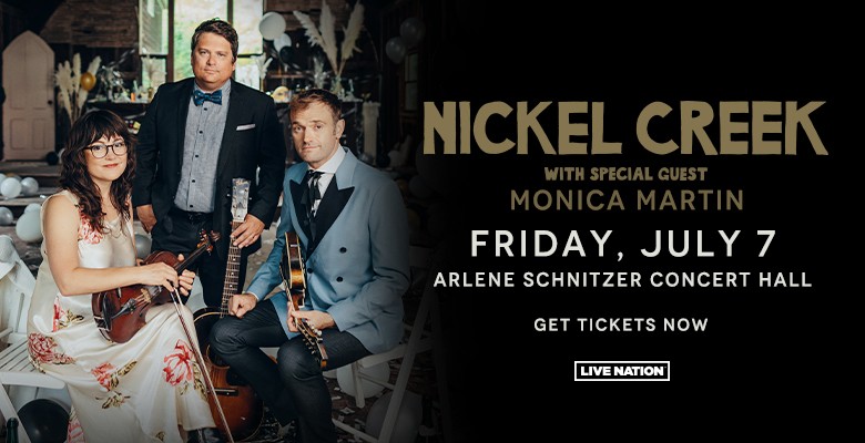 Nickel Creek image with photo of band and info in text
