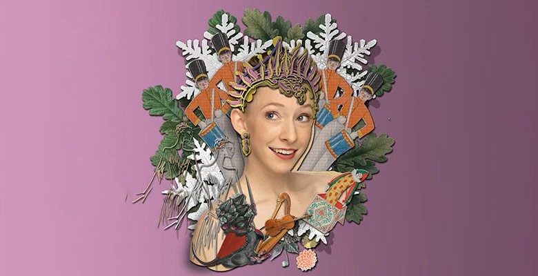 Collage image of sugarplum fairy, nutcrackers, snowflakes