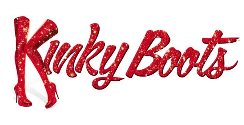 Kinky Boots sparkly red title art with sparkly red boots as the "K" in title