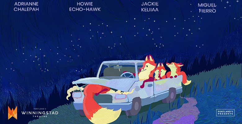 Some Stars of Native American Comedy title art of foxes in a car & starry sky