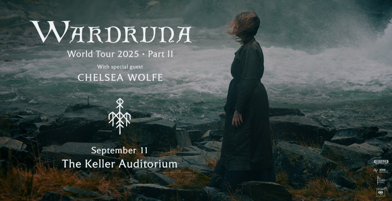 Photo of woman in dress at a rocky riverside + title text