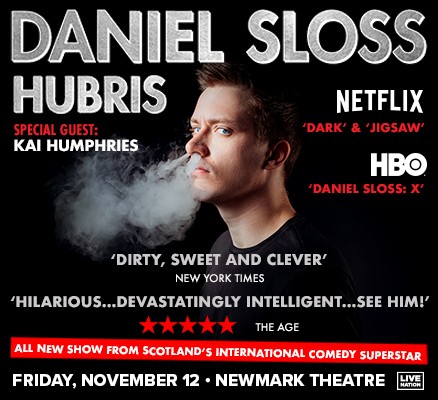 Photo of Daniel Sloss (HUBRiS tour photo of Daniel blowing smoke out of his nose