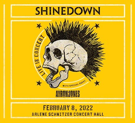 Shinedown tour image of skull with mohawk hair