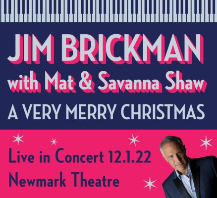 Photo of Jim Brickman and Mat and Savanah Shaw with show info in text