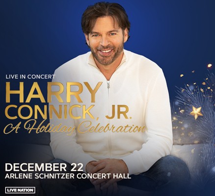 Photo of Harry Connick, Jr. with name and A Holiday Celebration in text