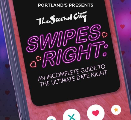 The Second City Swipes Right image of phone screen with title text