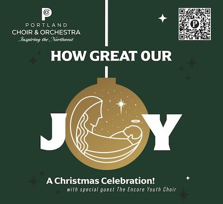 How Great Our Joy graphic of christmas tree ball ornament