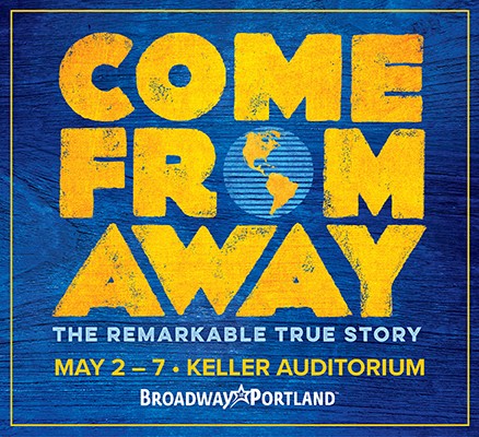 Come From Away title art image and earth globe image as the "o" in "From"