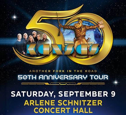 KANSAS: Another Fork in the Road - 50th Anniversary Tour image w/ band, Kansas logo, "50"
