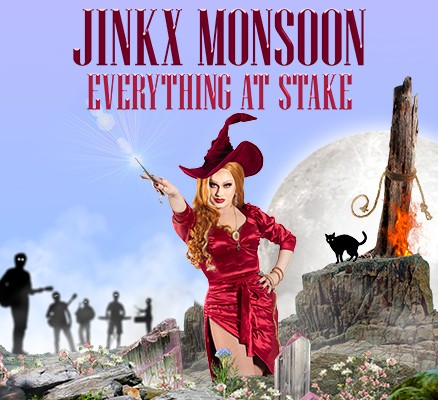 Jinkx Monsoon Everything at Stake: Jinkx wearing red dress and witch's hat