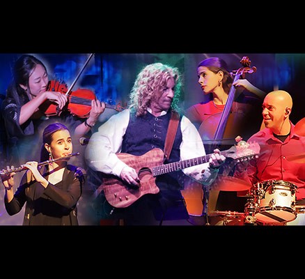 Photo collage of David Arkenstone & Friends performing with their instruments