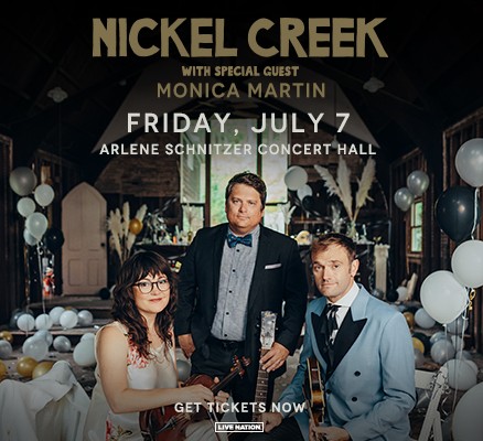 Nickel Creek image with photo of band and info in text