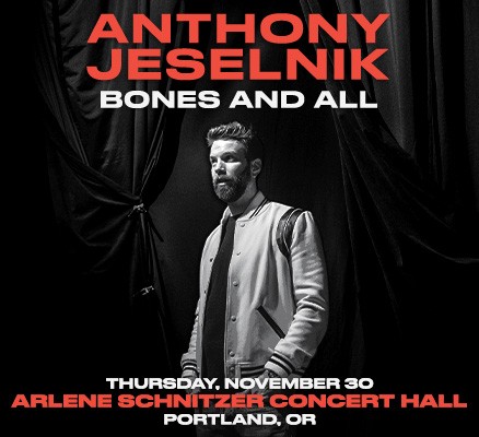 Photo of Anthony Jeselnik w/ text: Anthony Jeselnik Bones and All Nov. 30