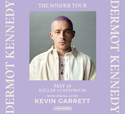 Dermot Kennedy photo with name, tour name, date, venue, support act in text