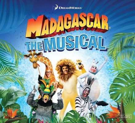 Madagascar the Musical title art with animal characters in jungle setting