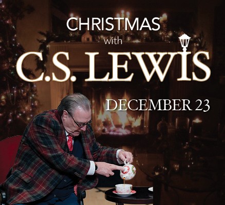 Christmas with C.S. Lewis image: actor David Payne as C.S. Lewis, pouring tea