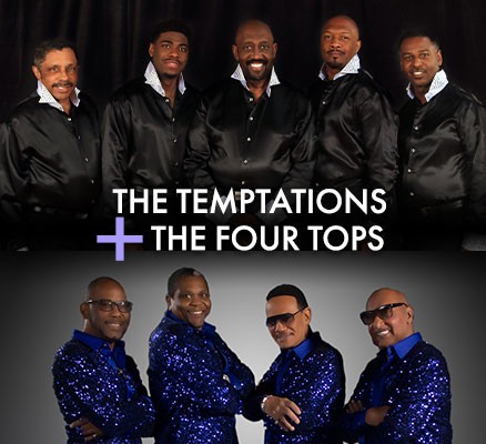 Image: publicity group photos of The Tempations (top) and The Four Tops (bottom)