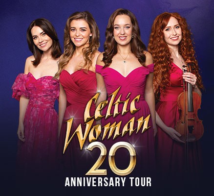 Photo of four of the Celtic Woman singers with logo and 20th anniversary