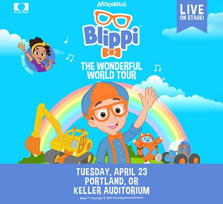 Blippi art image with tour info in text