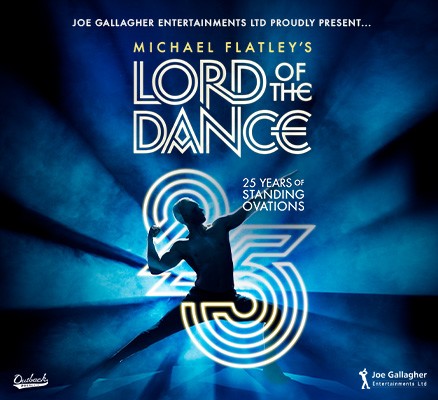 Lord of the Dance image of male dancer silhouette in pose with "25" logo + title