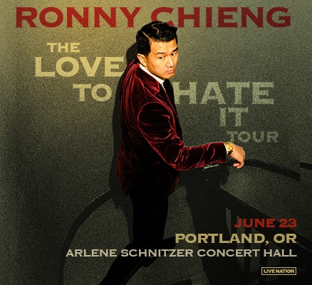 Ronny Chieng: The Love To Hate It Tour image with photo of Ronny in red suit