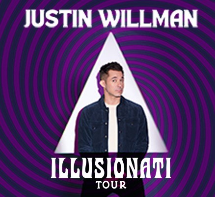 Photo of Justin Willman with text: Justin Willman Illusionati Tour