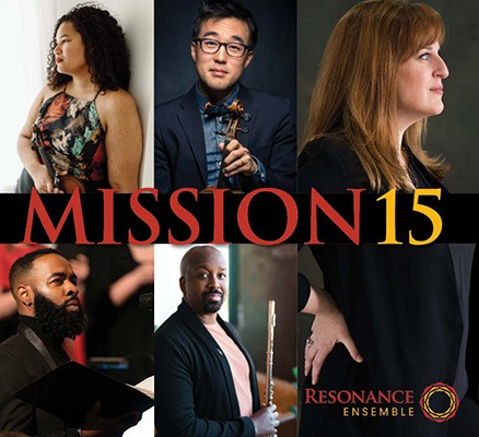 Photo collage of various performers of Mission 15 with title text