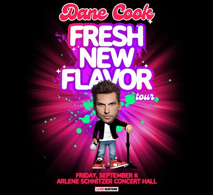 Dane Cook Fresh New Flavor tour art image illustration of Dane Cook + title text