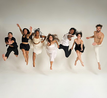 Photo of BodyTraffic jumping in the air