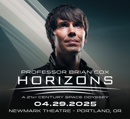 A photo of Professor Brian Cox and text overlay reading: Horizons. A 21st Century Space Odyssey with Professor Brian Cox