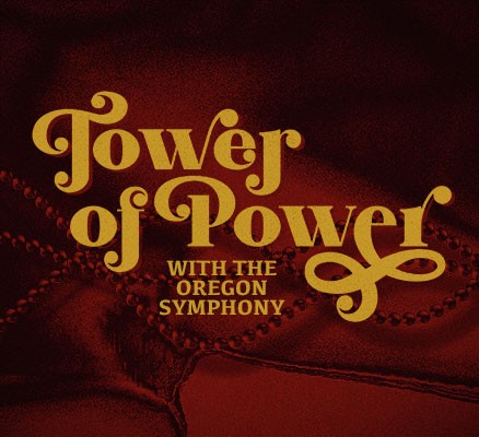 dark red background of fabric and pearls with bold text reading 'tower of power'