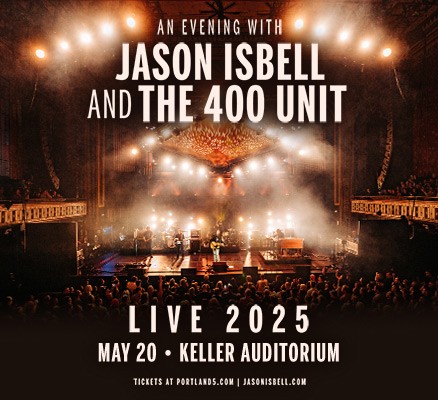 Photo of Jason Isbell & The 400 Unit performing on stage with audience with text