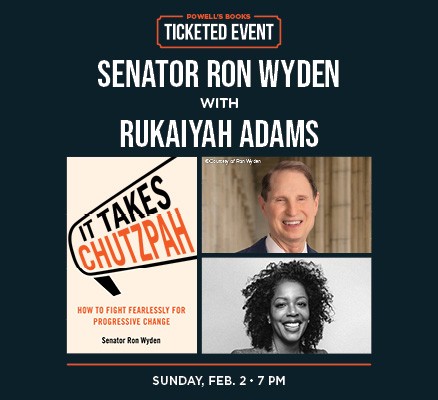 Photoa of Sen. Ron Wyden and Rukaiyah Adams, book cover image + text
