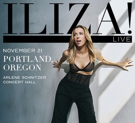Photo of Iliza Shlesinger with text: Iliza! Live